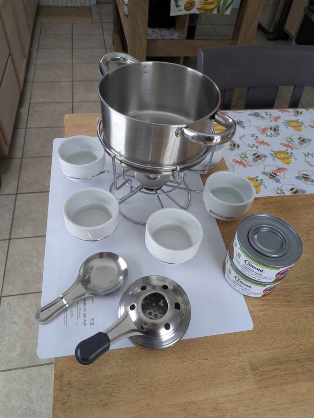 Stainless Steel Fondue Set with White Dipping Bowls